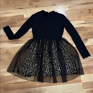 Art Class  Black Long-Sleeve Dress with Leopard Tulle Skirt 7/8 M